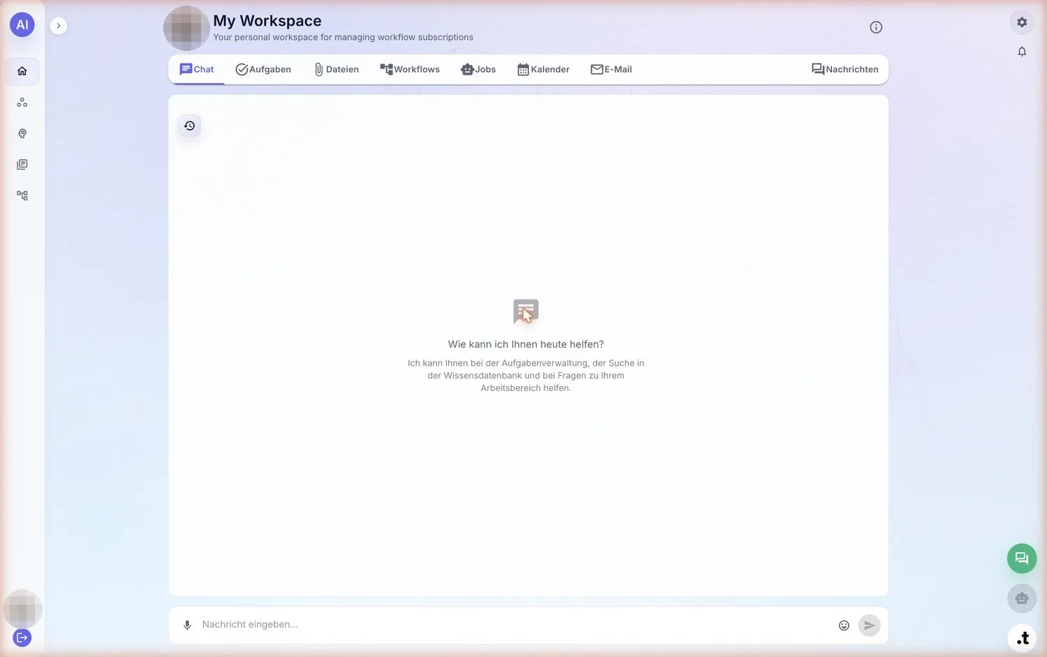 AI.tune Arbeitsraum: Chat mit dem Assistenten